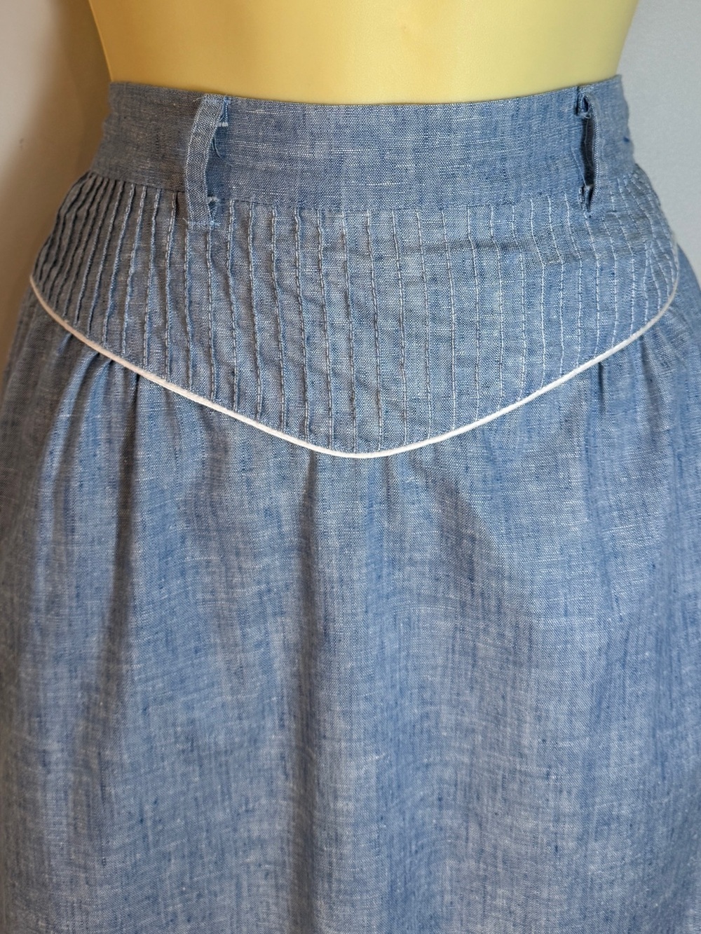 Vintage 70s 80s Tem Tex Western Prairie Skirt Chambray Blue Ruffle Maxi 28” W - Picture 7 of 14